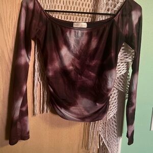 Women's Tie-Dye Off the Shoulder Long Sleeve Top Crop Top